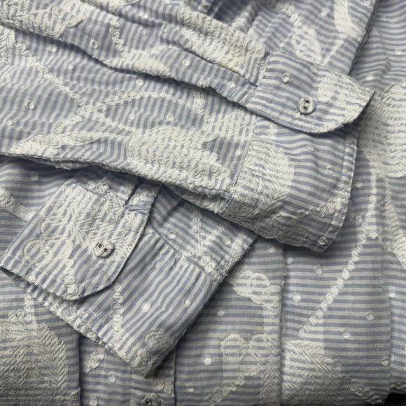 Johnny Was Workshop Flore Seersucker Embroidered Button Down Top Blue/White M - Picture 4 of 8